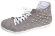 Old sneakers with studs isolated on white background