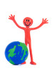 Red smiling man and planet