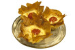 Small homemade cheese and cherry tomato pies in pastry basket