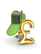 Symbol of pound sterling in postbox.