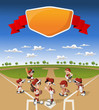 Vector: Team of cartoon children playing baseball on green field Team of cartoon children playing baseball on green field