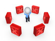 Red cross marks around 3d small person.