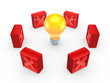 Red crossmarks around yellow lamp.