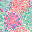 Seamless blue and pink floral background with hand drawn flowers
