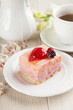 beautiful pink berries pastry, little cake with tea