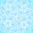 Blue abstract doodle flowers seamless pattern