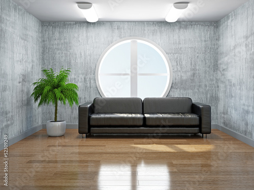 Illustration: Old room with sofa Old room with sofa