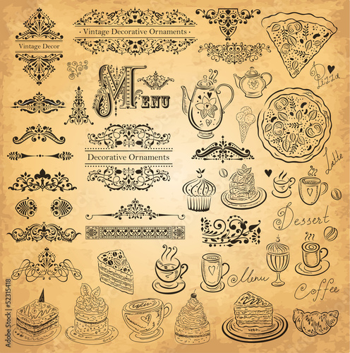 Vector set of floral ornaments and elements for design menu