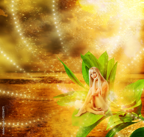 Photo: Beautiful sexy woman pixie on leaves Beautiful sexy woman pixie on leaves