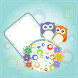 Illustration: Background with owl, flowers and birds Background with owl, flowers and birds