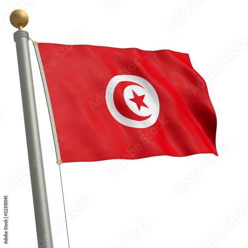 Illustration: Die Flagge von Tunesien flattert am Fahnenmast Die Flagge von Tunesien flattert am Fahnenmast