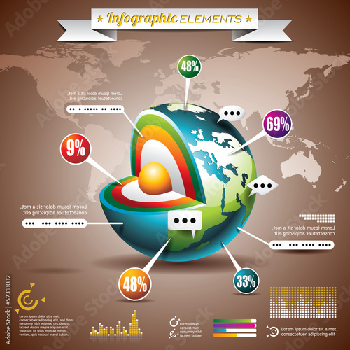 Vector: Vector world map design set of infographic elements. Vector world map design set of infographic elements.