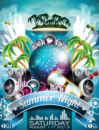 Vector: Vector Summer Beach Party Flyer Design with disco ball and wings Vector Summer Beach Party Flyer Design with disco ball and wings