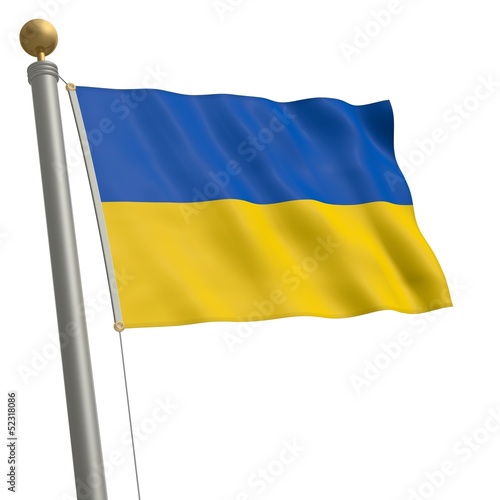 Illustration: Die Flagge von Ukraine flattert am Fahnenmast Die Flagge von Ukraine flattert am Fahnenmast