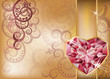 Wedding congratulation card with ruby heart, vector