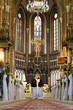 Wedding ceremony in church with groom and bride concept