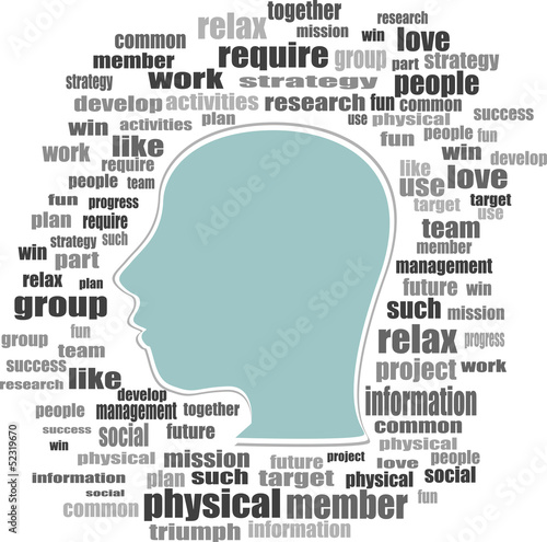 Illustration: Head with the words on the topic of social networking and media Head with the words on the topic of social networking and media