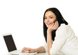 Portrait of beautiful business woman with laptop and phone