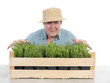 Senior gardener with box of aspic