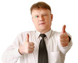 A businessman showing ok, closeup, isolated on white background