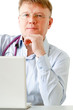 Photo: Doctor man with stethoscope , isolated on white background Doctor man with stethoscope , isolated on white background
