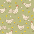 Seamless texture with cocks, hens and chicks.