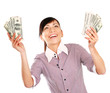 A young woman with dollars in her hands