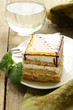 Foto: piece of sponge cake with caramel cream piece of sponge cake with caramel cream