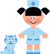 Vector: little cat came to the appointment with the vet little cat came to the appointment with the vet
