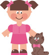 Vector: girl cat – vector illustration, little girl walking with her cat girl cat – vector illustration, little girl walking with her cat