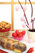 Easter sweet bread with red eggs and shortbread cookies