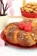 Easter sweet bread with red eggs and shortbread cookies
