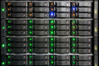 Server rack with multiple hard drives.