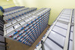 Rows of batteries in industrial backup power system.