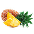 pineapple with slices isolated on white.