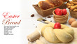 Photo: Easter sweet bread dough with red eggs Easter sweet bread dough with red eggs