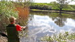 Fisherman throwing hooks