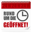 Illustration: Rund um die Uhr geöffnet! Button, Icon Rund um die Uhr geöffnet! Button, Icon