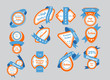 orange labels with blue ribbons