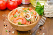 Italian salad panzanella with tomatoes, onions, croutons