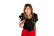 Young woman shoutting to someone by phone.