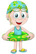 Girl child swim ring character cartoon style vector illustration