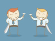 two businessman wearing smile mask friendly fake