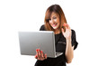 Young woman using a laptop in a video conference.