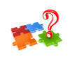 Colorful puzzles and red query mark.