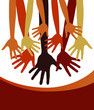Large group of happy hands with copy space.