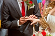 The groom wears the ring bride