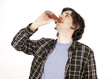Casual 30's Guy Drinking from a Hip Flask