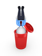 3d small person in recycle bin.