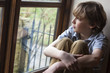 Photo: Sad Young Boy Child Looking Out Window Sad Young Boy Child Looking Out Window